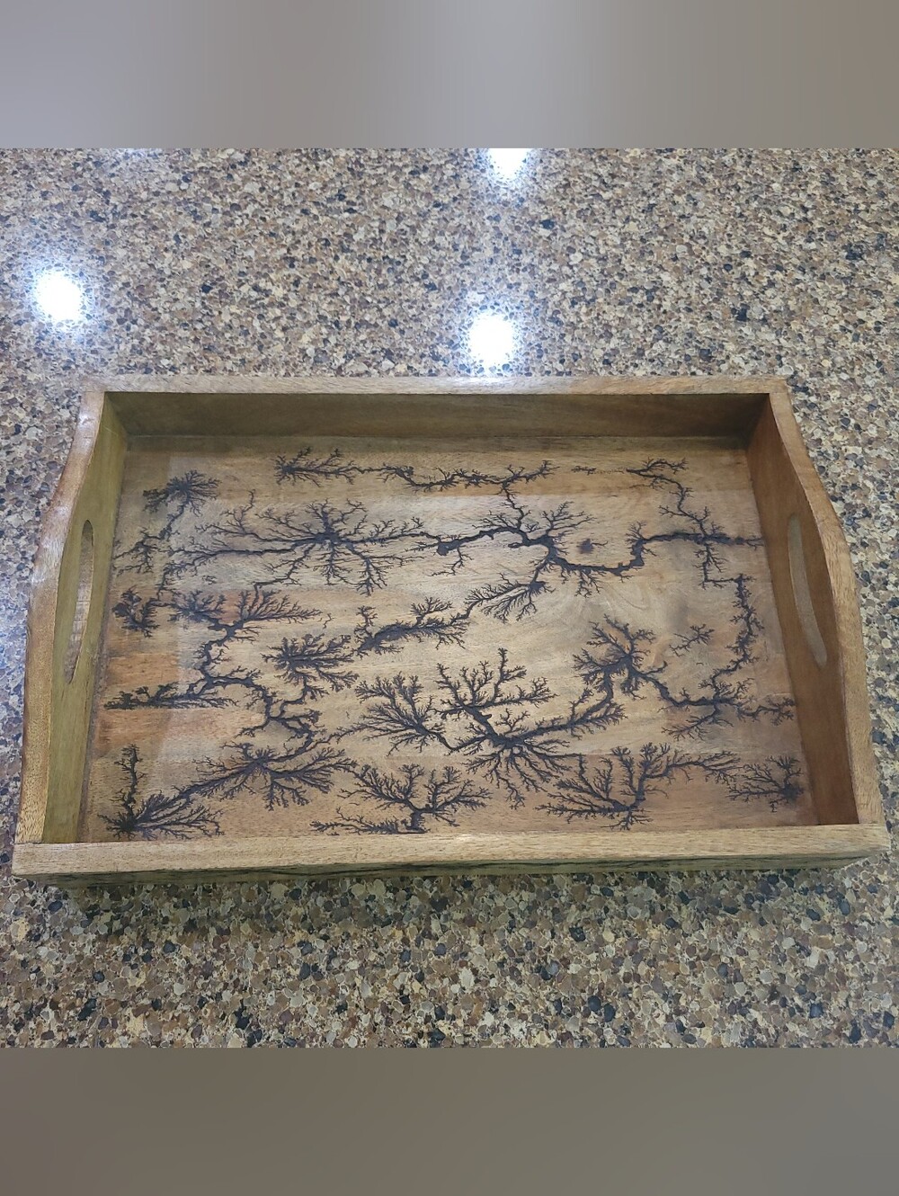 Ten Thousand Villages Roots Motif Wooden Natural Hand Crafted Handle Tray India